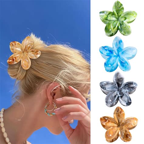 Amazon.com: Flower Claw Clips, 4PCS Hawaiian Plumeria Flower Hair Clips ...