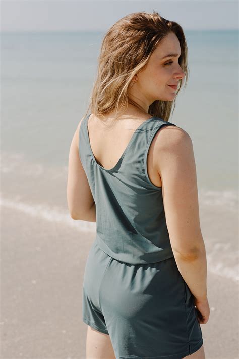 sage swim romper - FINAL SALE - Honey Mark.