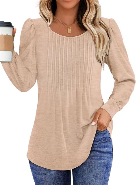 Fantaslook Pleated Blouses for Women, Puff Long Sleeve Fall Tunic Tops ...