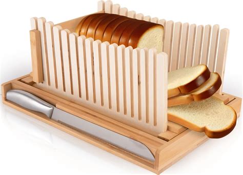 Bamboo Bread Slicer with Knife for Homemade Bread - Adjustable bread ...