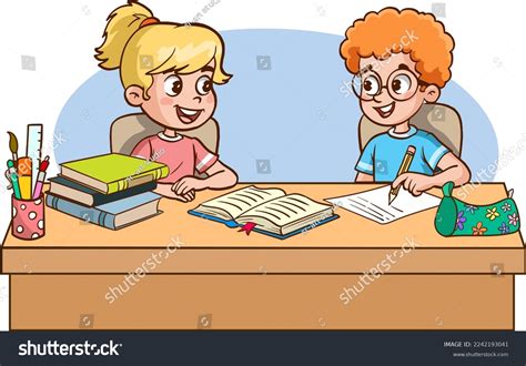 Cute Little Kids Studying Together Cartoon Stock Vector (Royalty Free ...