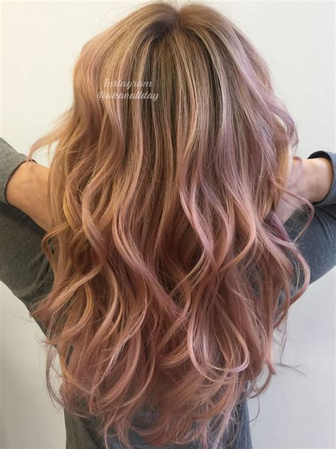 Rose Gold Pastel Balayage Blonde Ombré Layers beach waves | Rose gold ...