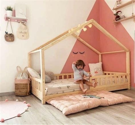 Toddler teepee tipi montessori floor bed tent house bed with fence ...