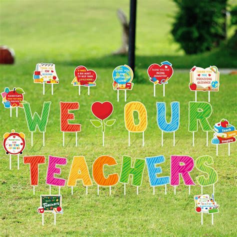 Amazon.com : Roowest 24 Set Thank You Teachers Yard Sign Teacher ...