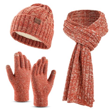 Hat Scarf Glove Set Women: 3 in 1 Beanie Long Scarf and Touch Screen ...