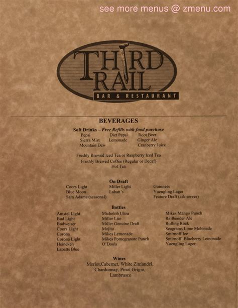 Menu at Third Rail Restaurant & Bar, Blandon