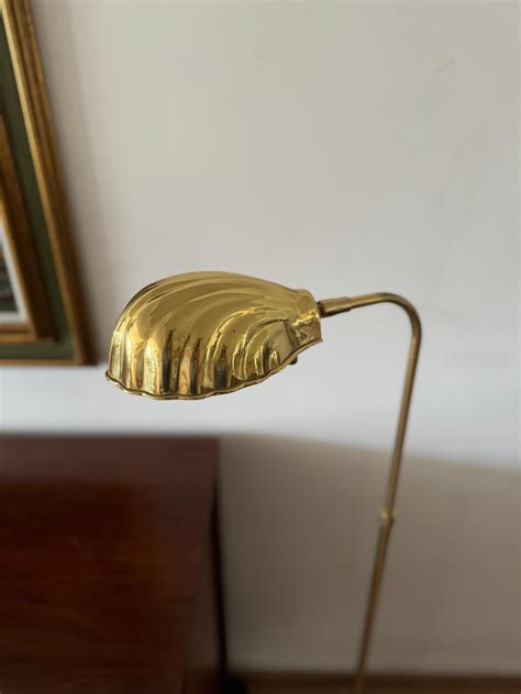 Vintage Brass Clam Shaped Floor Reading Lamp For Sale at 1stDibs