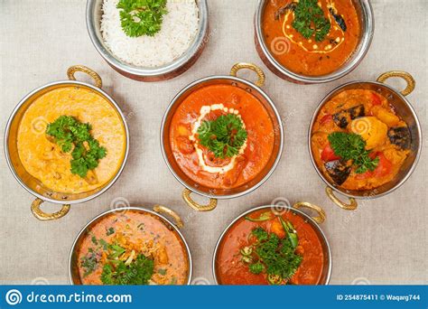 Assorted Indian Food Plain Rice, Chicken Butter Masala, Beef Handi ...