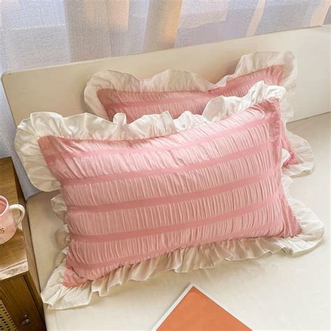 Herrnalise Ruffled Pillow Shams White Standard Set of 3 Lace ...