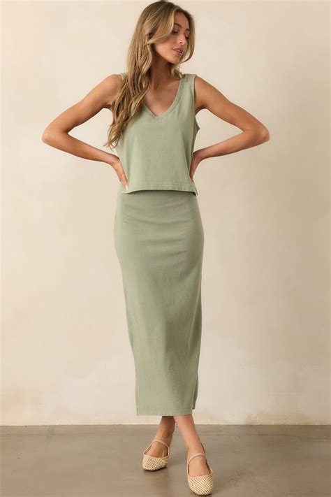 Z Supply Gail Midi Skirt In Avocado Green | Red Dress