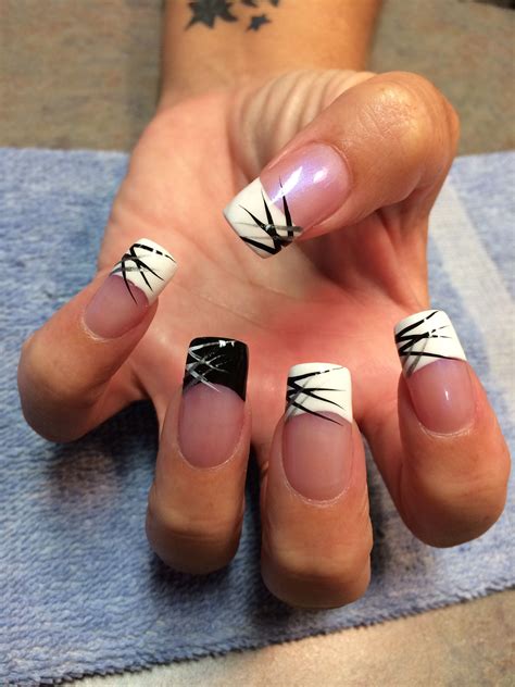 Black and white French manicure! | French tip acrylic nails, Black and ...