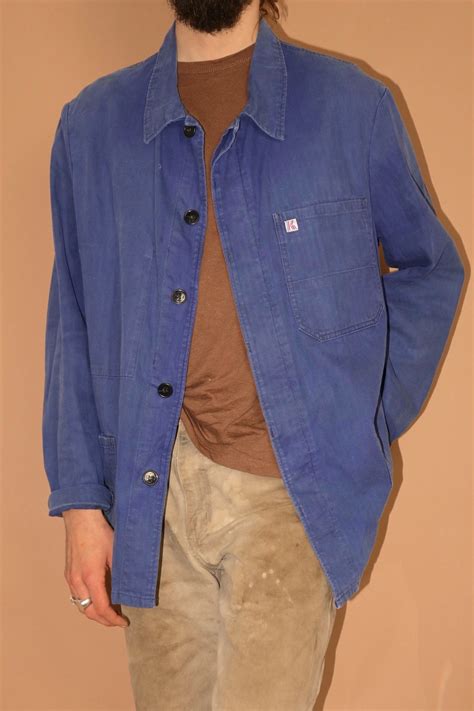 MEN'S FRENCH INDIGO BLUE COTTON WORK WEAR CHORE JACKET - LARGE ...