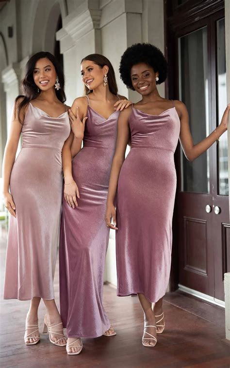 Modern Floor-Length Velvet Bridesmaid Dress with Cowl Neck and Spaghetti Straps | Sorella Vita ...