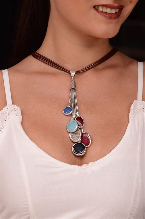 Colorful Bead Necklace Leather Necklacemulti Color Bead - Etsy