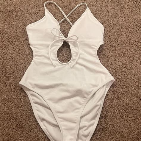White one piece cut out swim suit size S, very... | Depop