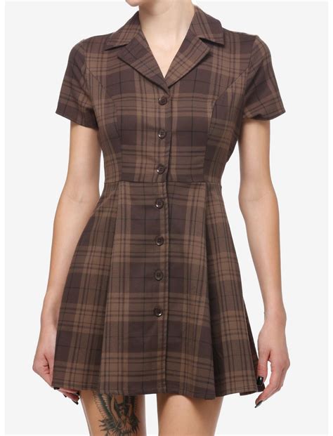 Thorn & Fable Brown Plaid Retro Dress | Hot Topic