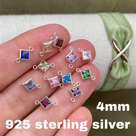 4mm 925 Sterling Silver Diamond Shaped Birthstone CONNECTORS - Princess ...