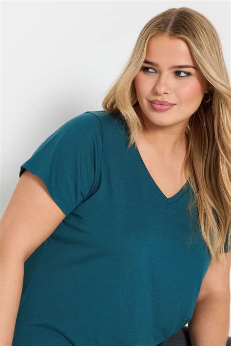 YOURS Plus Size Teal Blue V-Neck T-Shirt | Yours Clothing