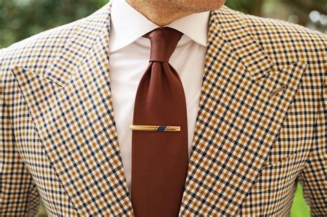 Ace Gold Tie Bar | Men Navy Blue Diagonal Lines Tie Clip | OTAA