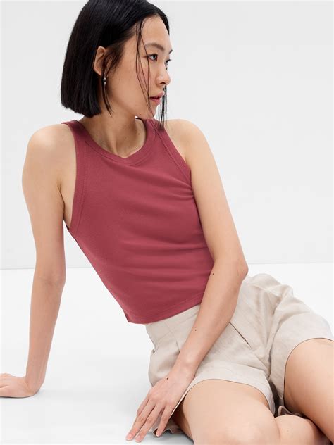 Gap Mini Rib Cropped Halter Tank Top In Dry Rose Pink | ModeSens