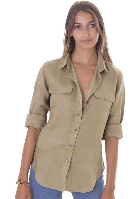 Lete-Linen Khaki Classic Linen Shirt With Pockets | Shirt outfit women ...