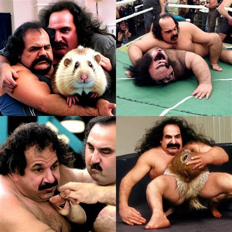 Ron Jeremy wrestling a giant hamster | Stable Diffusion