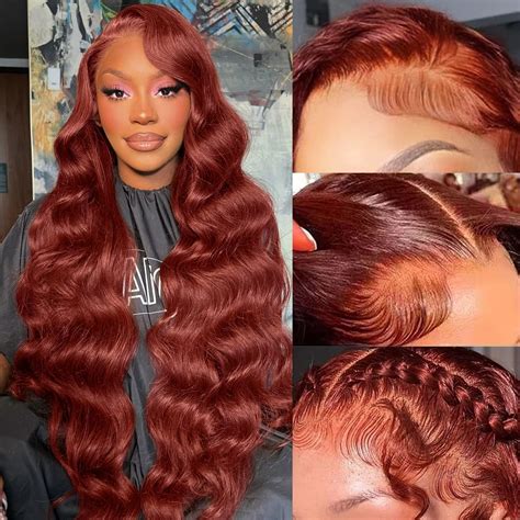 Amazon.com : Reddish Brown Lace Front Wigs Human Hair Pre Plucked 13x4 ...