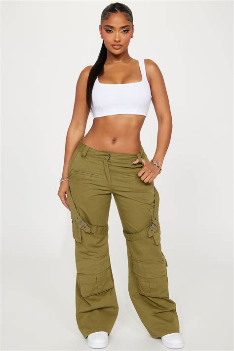 Here We Go Mid Rise Cargo Jean - Olive | Fashion Nova