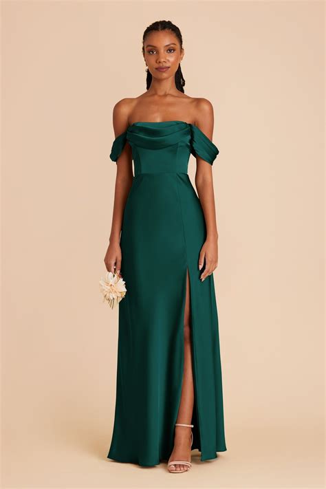 Mia Matte Satin Dress in Emerald | Birdy Grey | Emerald bridesmaid ...
