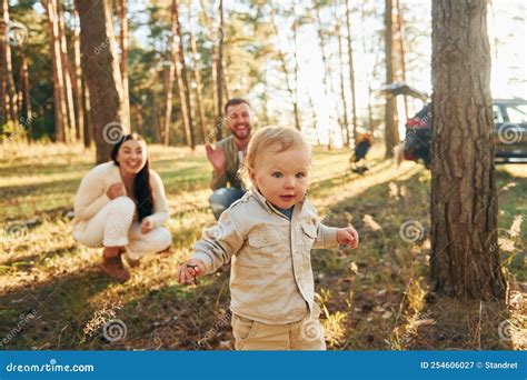 Summertime Happiness. Family of Father, Mother and Little Daughter is in the Forest Stock Image ...