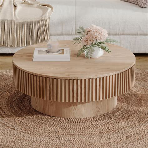 Amazon.com: 31.5" Round Coffee Table with Storage, Solid Wood Coffee ...