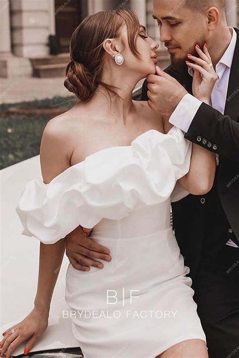 Ivory Cute Off-shoulder Short Bodycon Taffeta Casual Bridal Dress