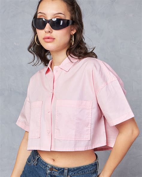 Buy Women's Pink Oversized Cropped Shirt Online at Bewakoof