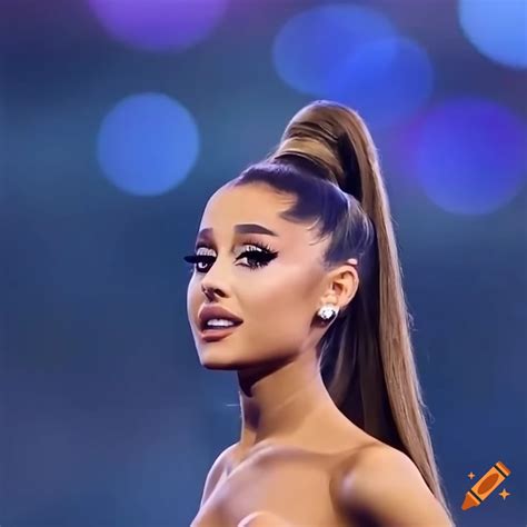 Famous singer ariana grande with blonde high ponytail performing at ...