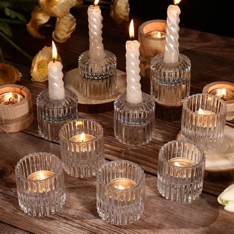 Amazon.com: Capaniel 6pcs Candlestick Holders, Clear Glass Taper Candle ...