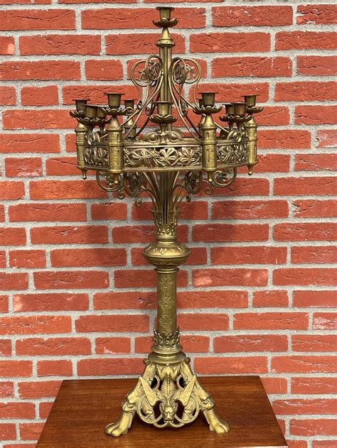 Antique Gothic Revival Bronze 13 Candle Table or Floor Candelabra with ...