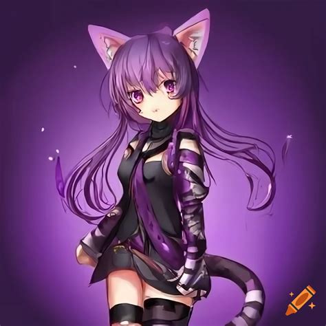 Anime cat girl with a purple background on Craiyon