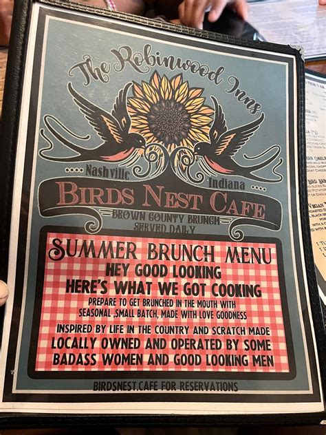Menu at Bird's Nest Cafe, Nashville