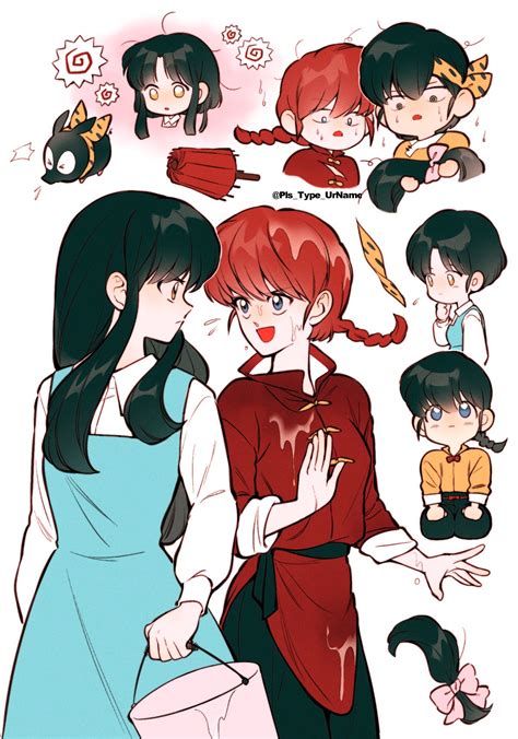 ranma-chan, tendou akane, saotome ranma, p-chan, and hibiki ryouga (ranma 1/2) drawn by yonban ...