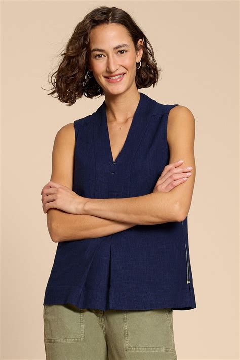 White Stuff 440391 Celia French Navy Linen Mix Sleeveless Top – Shirley Allum Boutique