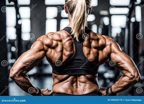 Muscular Female Fitness Bodybuilder Back Muscles Closeup Stock ...