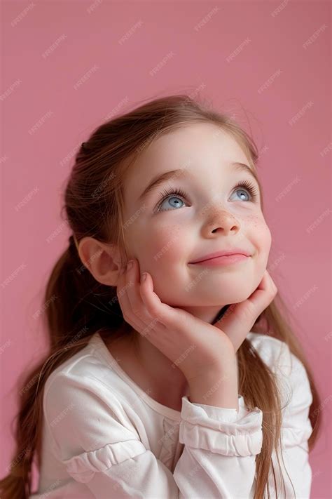 Cute little girl smiling and looking up | Premium AI-generated image