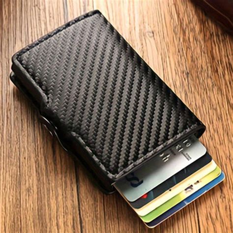 Men's Slim Wallets Carbon Fiber Credit Card Holder With Zipper Coin ...