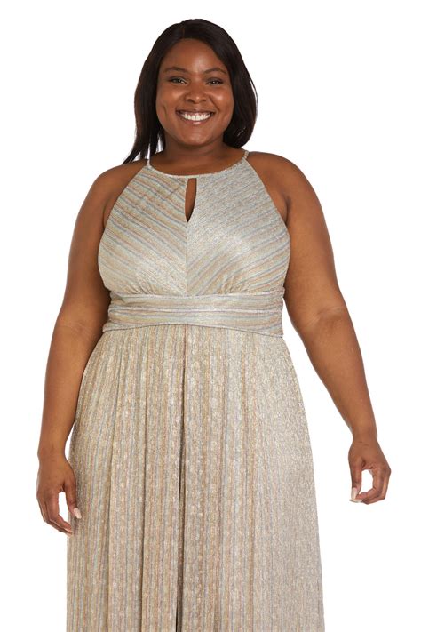 Gold Silver R&M Richards 9552W Metallic Formal Plus Size Long Dress for ...