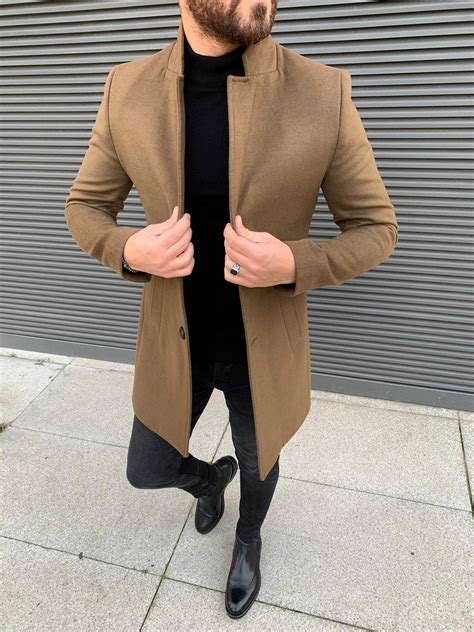 Kenzie Camel Slim Fit Wool Long Coat – brabion Long Coat Men, Long Wool ...