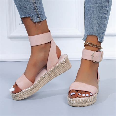 JeashCHAT Women's Espadrille Platform Wedge Sandals Open Toe Buckle ...