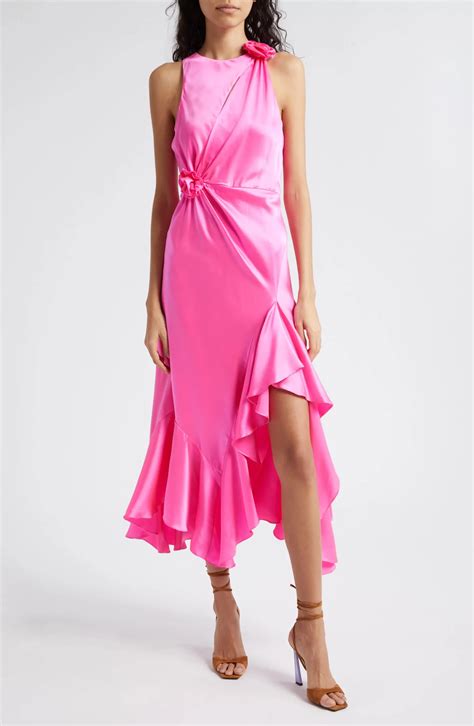 CINQ À SEPT Cates Rosette & Ruffle Detail Silk Dress - We Select Dresses