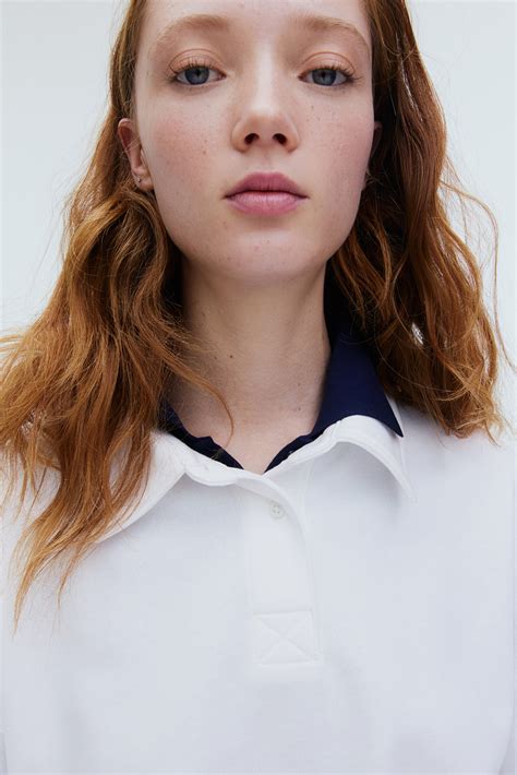 Long-sleeved polo shirt - White - Ladies | H&M IN