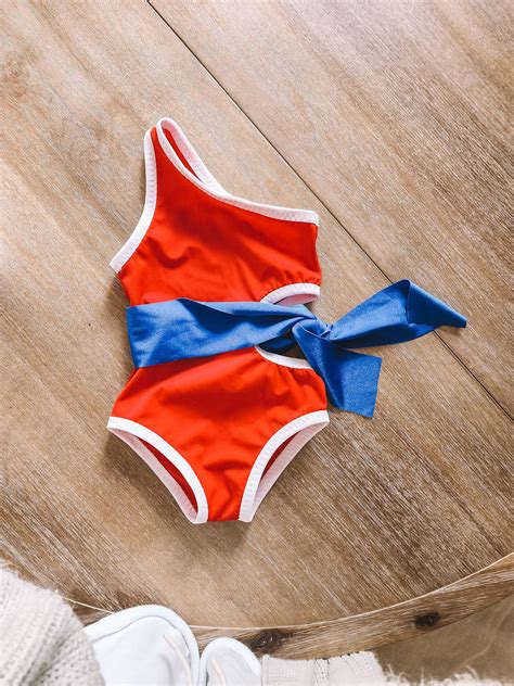 Girls red white and blue bathing suit online