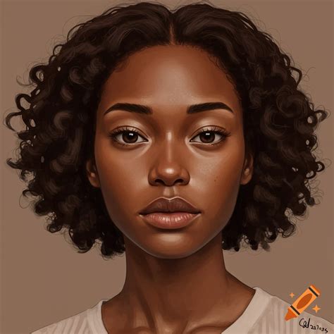 Person with milk chocolate skin, dark brown eyes, kinky curly hair, and thick lips. on Craiyon